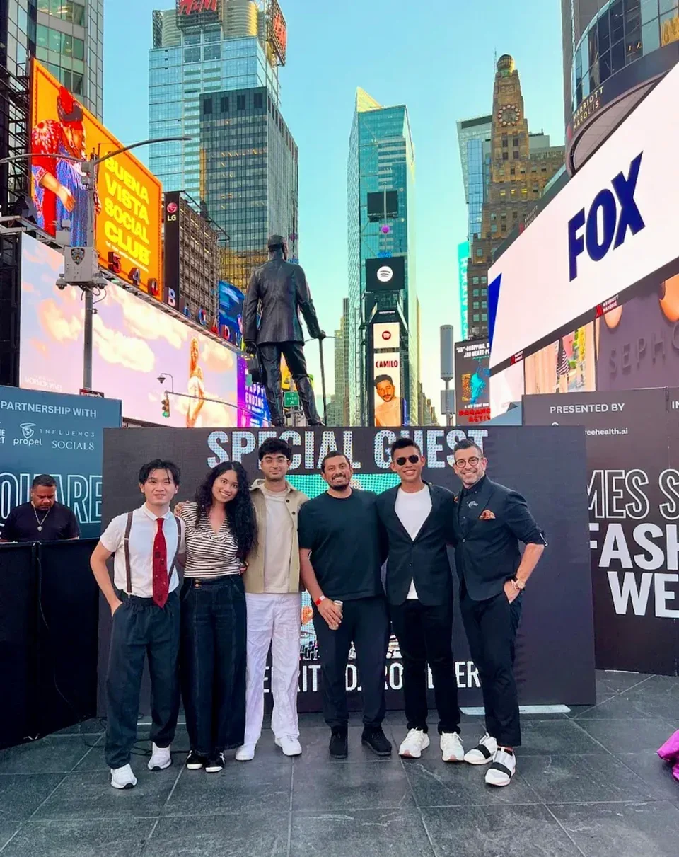 Richie Hosein and guests on the FreeHealth.ai stage at Times Square Fashion Week